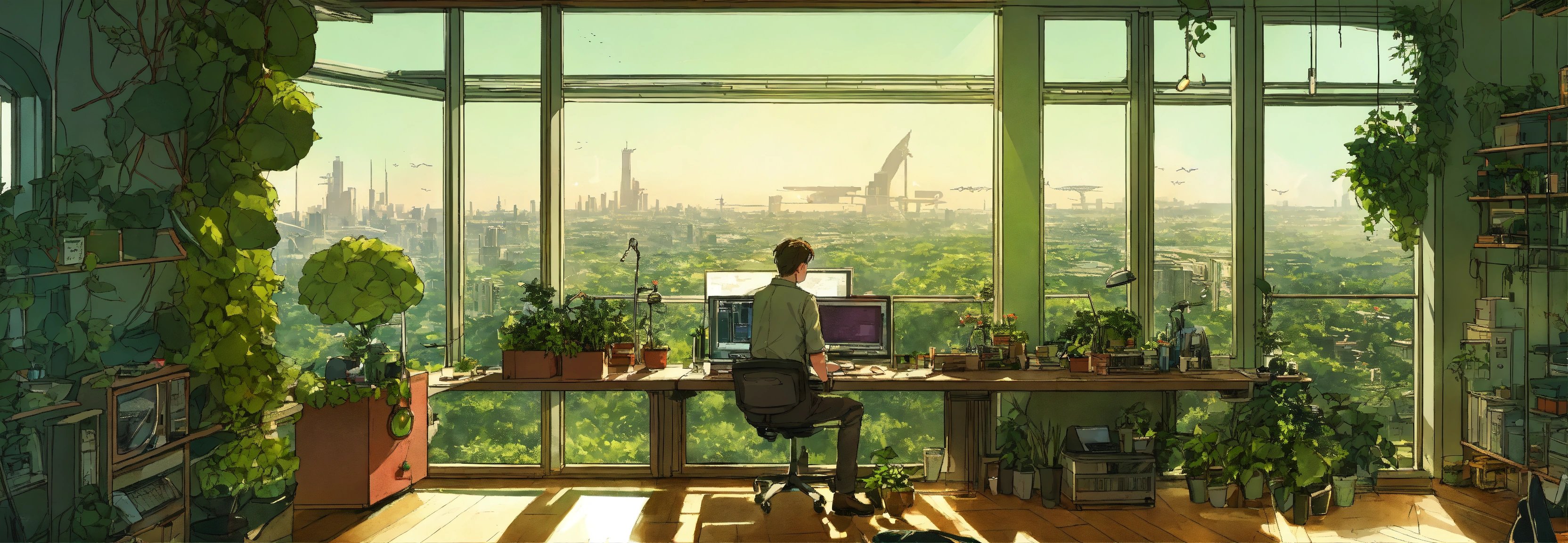 Kazi Hossain sitting in a computer lab anime drawing